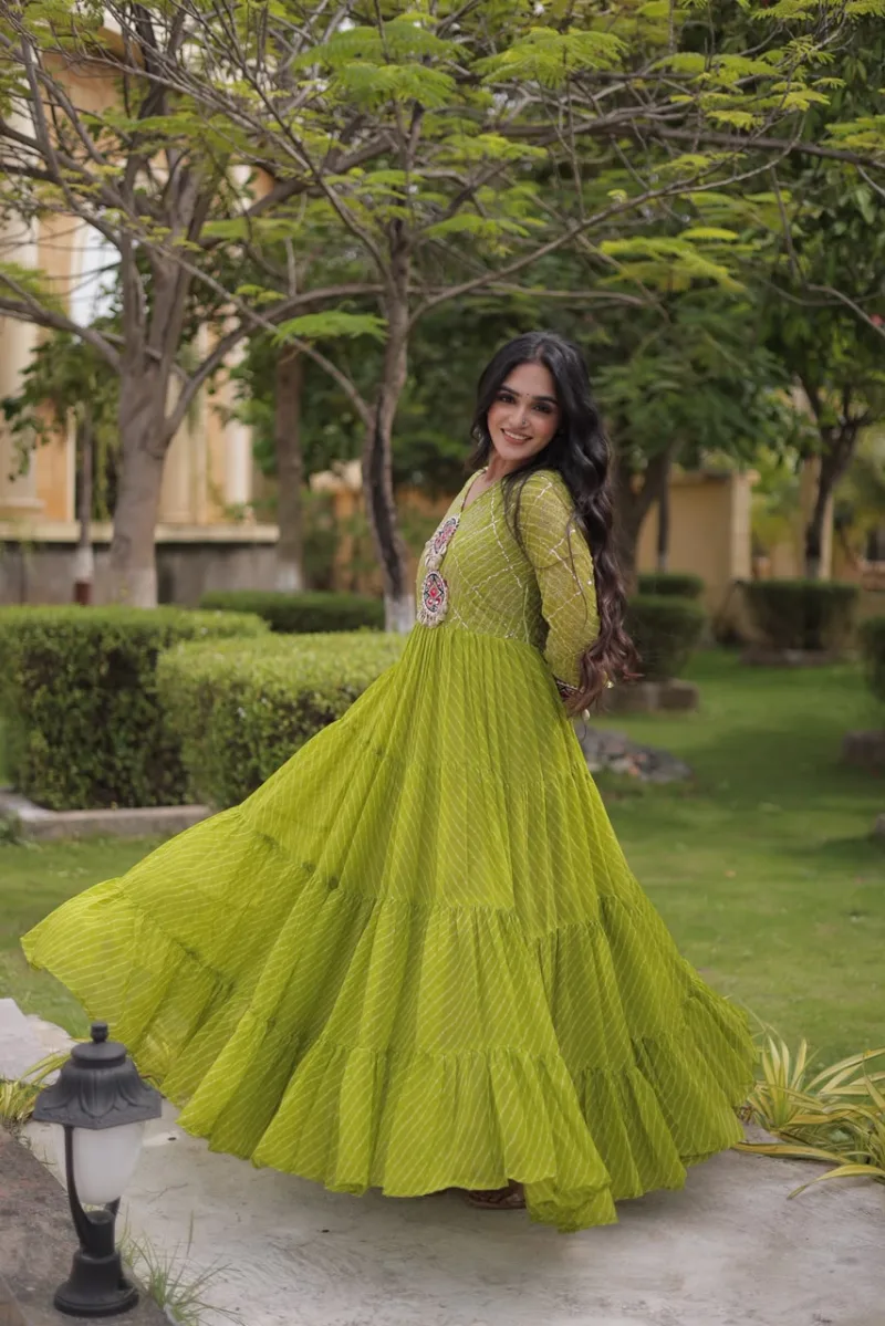 Ka 1275 Faux Georgette Laheriya Print Work Navratri Gown